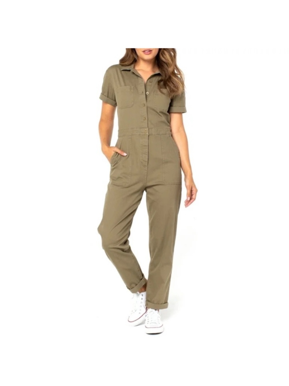 Celebrity Pink Bailey Boiler Utility Short-Sleeve Olive Denim Jumpsuit Small